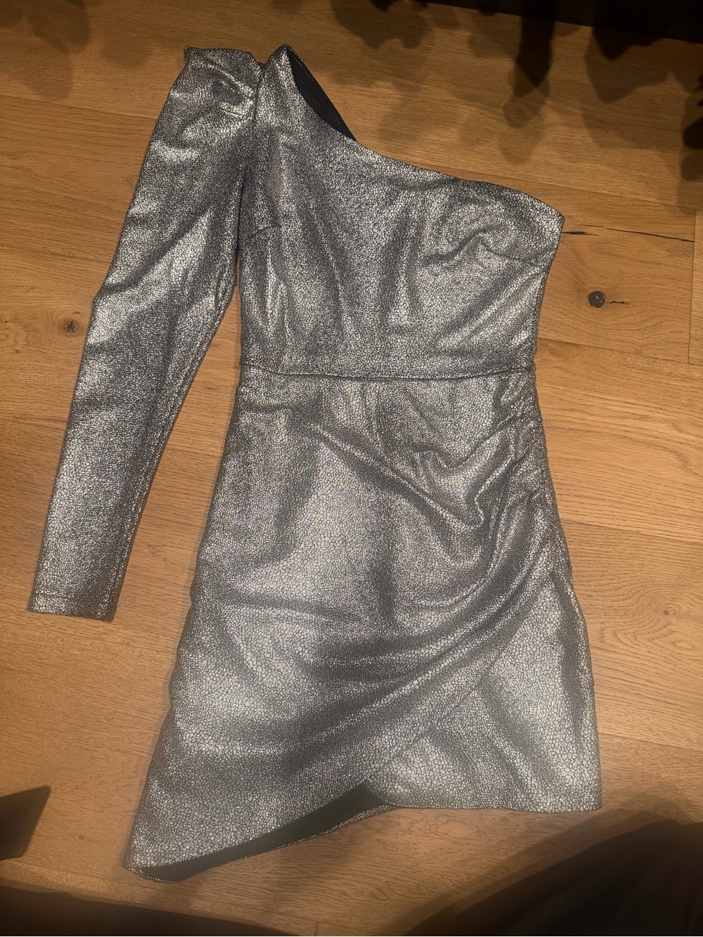 Aqua One-Shoulder Metallic Silver Mini Dress